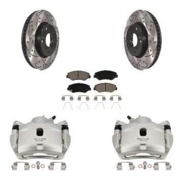 Front Disc Brake Coated Caliper Drilled Slotted Rotors & Ceramic Pad Kit For Honda Civic KCD-100076C