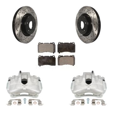 Front Brake Coated Caliper Drill Slotted Rotor Ceramic Pad Kit For Hyundai Genesis Coupe KCD-100077T