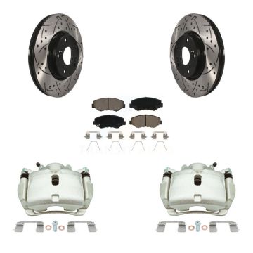 Front Brake Coated Caliper Drill Slotted Rotors Ceramic Pad Kit For 2005-2006 Honda CR-V KCD-100078C