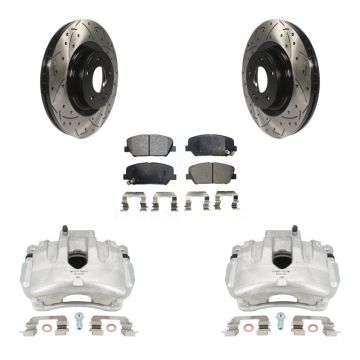 Front Brake Caliper Drill Slotted Rotors Semi-Metallic Pad Kit For Hyundai Genesis Coupe KCD-100078P