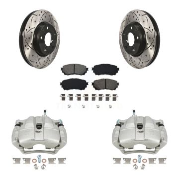 Front Disc Brake Coated Caliper Drilled Slotted Rotors Semi-Metallic Pad Kit For Mazda 6 KCD-100078S