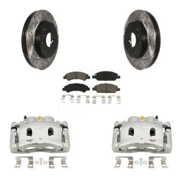 Front Brake Caliper Drill Slot Rotor Ceramic Pad Kit For GMC Sierra 1500 Chevrolet Tahoe KCD-100079C