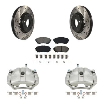 Front Disc Brake Coated Caliper Drilled Slotted Rotors Semi-Metallic Pad Kit For Mazda 6 KCD-100079S