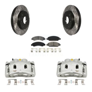 Front Brake Caliper Drill Slot Rotor Semi-Metallic Pad Kit For GMC Sierra 1500 Chevrolet KCD-100080S