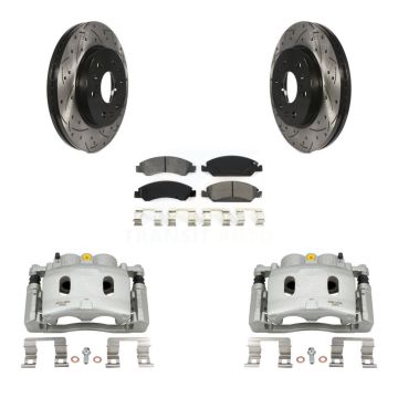 Front Brake Caliper Drilled Slot Rotor Semi-Metallic Pad Kit For Chevrolet GMC Silverado KCD-100081S
