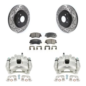 Front Brake Caliper Drill Slot Rotor Ceramic Pad Kit For Kia Rio With 14" Factory Wheels KCD-100081T