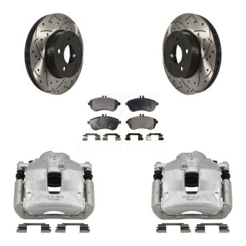 Front Brake Coated Caliper Drill Slot Rotor Semi-Metallic Pad Kit For Mercedes-Benz C250 KCD-100082P