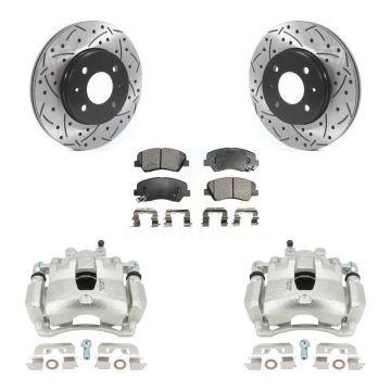 Front Brake Coated Caliper Drilled Slot Rotor Ceramic Pad Kit For Hyundai Accent Kia Rio KCD-100082T
