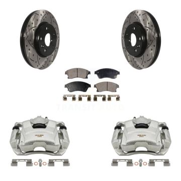 Front Brake Caliper Drill Slotted Rotors Semi-Metallic Pad Kit For Chevrolet Cruze Sonic KCD-100085P