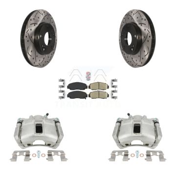 Front Disc Brake Coated Caliper Drilled Slotted Rotor & Ceramic Pad Kit For Honda Accord KCD-100087N