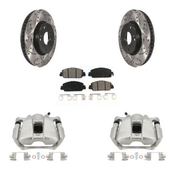 Front Disc Brake Coated Caliper Drill Slot Rotors Semi-Metallic Pad Kit For Honda Accord KCD-100087S