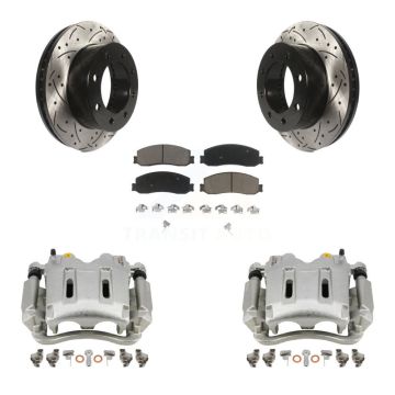 Front Brake Caliper Drill Slot Rotor Ceramic Pad Kit For Ford F-250 Super Duty F-350 4WD KCD-100088C