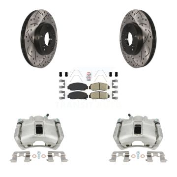 Front Disc Brake Coated Caliper Drilled Slotted Rotor & Ceramic Pad Kit For Honda Accord KCD-100088N
