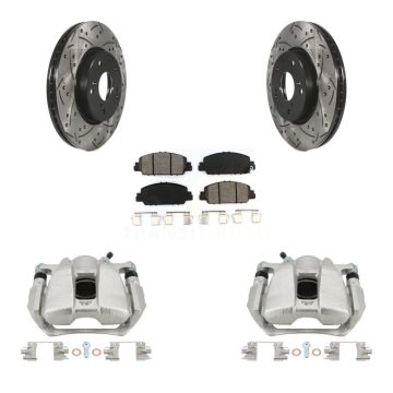 Front Brake Coated Caliper Drill Slot Rotors Semi-Metallic Pad Kit For Honda HR-V Accord KCD-100088S