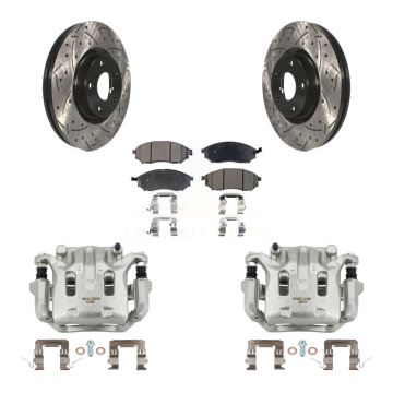 Front Brake Caliper Drill Slot Rotor Ceramic Pad Kit For INFINITI Nissan Murano G37 EX35 KCD-100088T