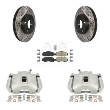 Front Disc Brake Coated Caliper Drilled Slotted Rotor & Ceramic Pad Kit For Honda Accord KCD-100089N
