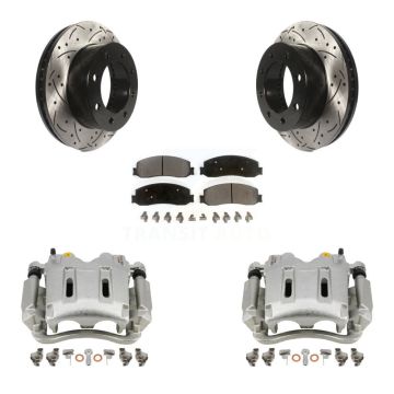 Front Brake Caliper Drill Slot Rotor Semi-Metallic Pad Kit For Ford F-250 Super Duty 4WD KCD-100089P