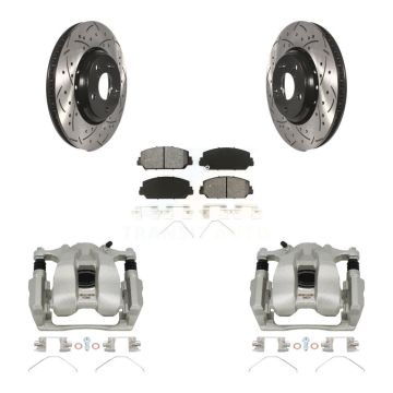 Front Brake Caliper Drill Slotted Rotor Semi-Metallic Pad Kit For Honda Accord Acura ILX KCD-100089S