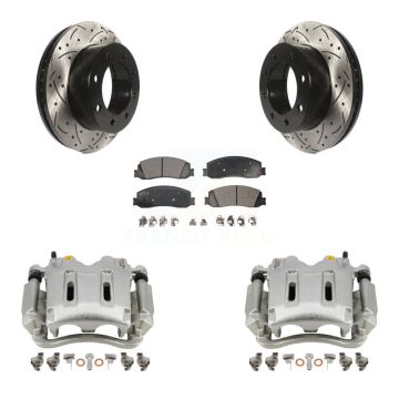 Front Brake Caliper Drill Slot Rotor Semi-Metallic Pad Kit For Ford F-350 Super Duty 4WD KCD-100090P