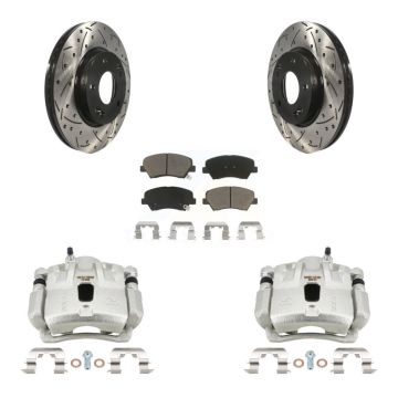 Front Brake Caliper Drill Slot Rotors Ceramic Pad Kit For 2011-2012 Hyundai Elantra 1.8L KCD-100091C