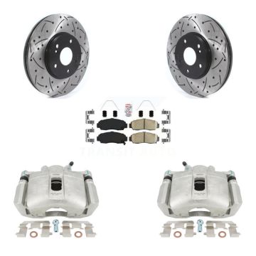 Front Brake Caliper Drill Slotted Rotor Ceramic Pad Kit For Honda Accord Acura TSX TL CL KCD-100091N