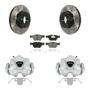Front Brake Caliper Drilled Slot Rotor Semi-Metallic Pad Kit For 2008 BMW 328xi To 08 07 KCD-100091S