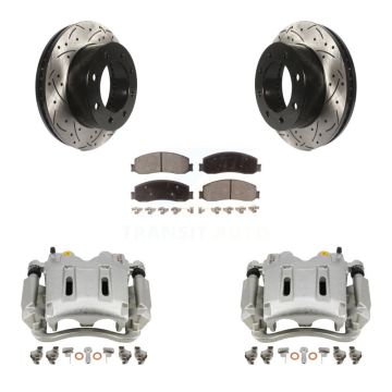 Front Brake Caliper Drill Slot Rotor Ceramic Pad Kit For Ford F-250 Super Duty F-350 4WD KCD-100091T