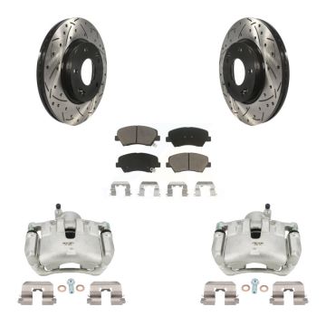 Front Brake Coated Caliper Drill Slotted Rotor Ceramic Pad Kit For 2012 Hyundai Veloster KCD-100092C