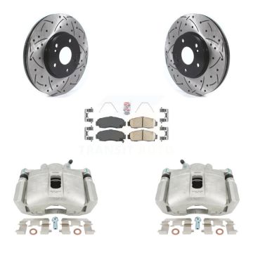 Front Brake Caliper Drill Slotted Rotor Ceramic Pad Kit For Honda Accord Acura TSX TL CL KCD-100092N