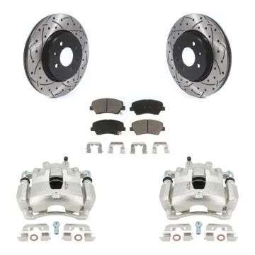 Front Brake Caliper Drill Slot Rotor Ceramic Pad Kit For Kia Rio With 14" Factory Wheels KCD-100093C