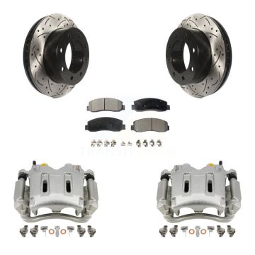 Front Brake Caliper Drill Slotted Rotors Semi-Metallic Pad Kit For Ford F-250 Super Duty KCD-100093P