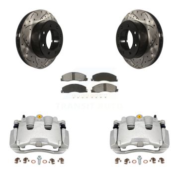 Front Disc Brake Coated Caliper Drilled Slotted Rotor Semi-Metallic Pad Kit For Ram 1500 KCD-100093S