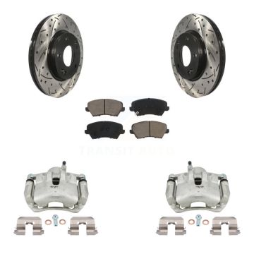 Front Brake Caliper Drill Slotted Rotor Ceramic Pad Kit For Kia Forte Hyundai Elantra GT KCD-100094C
