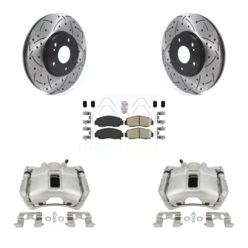 Front Disc Brake Coated Caliper Drilled Slotted Rotor & Ceramic Pad Kit For Honda Accord KCD-100094N