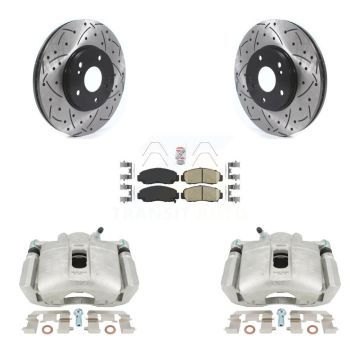 Front Disc Brake Coated Caliper Drilled Slotted Rotor & Ceramic Pad Kit For Honda Accord KCD-100095N