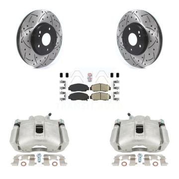 Front Disc Brake Coated Caliper Drilled Slotted Rotor & Ceramic Pad Kit For Honda Accord KCD-100096N