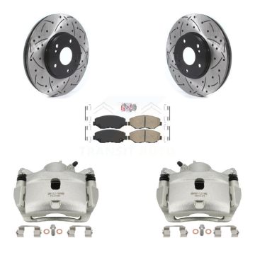 Front Disc Brake Coated Caliper Drilled Slotted Rotor & Ceramic Pad Kit For Honda Accord KCD-100097N