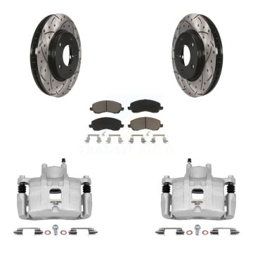 Front Disc Brake Coated Caliper Drilled Slot Rotor Ceramic Pad Kit For Mitsubishi Lancer KCD-100098C