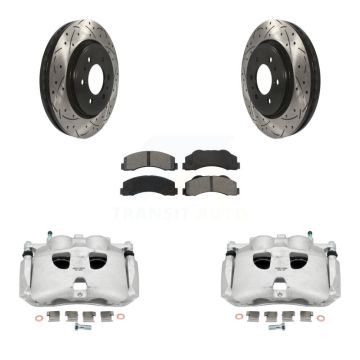 Front Brake Caliper Drill Slotted Rotors Semi-Metallic Pad Kit For Ford F-150 Expedition KCD-100098S