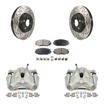 Front Brake Caliper Drilled Slot Rotor Ceramic Pad Kit For Toyota Corolla Matrix Pontiac KCD-100098T