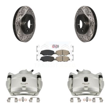 Front Brake Coat Caliper Drill Slot Rotor Ceramic Pad Kit For Honda Accord Fit Acura ILX KCD-100099N