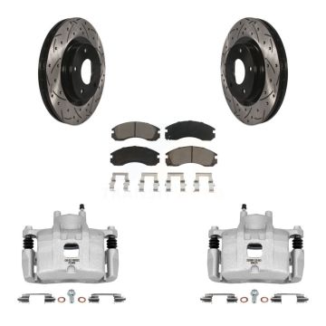 Front Disc Brake Coated Caliper Drilled Slot Rotor Ceramic Pad Kit For Mitsubishi Lancer KCD-100100C