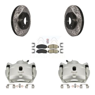 Front Brake Coated Caliper Drilled Slot Rotor Ceramic Pad Kit For 2007 Honda Accord 2.4L KCD-100100N
