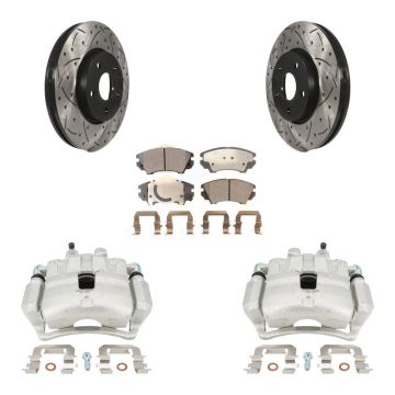 Front Brake Coated Caliper Drilled Slot Rotor Semi-Metallic Pad Kit For Chevrolet Camaro KCD-100100P