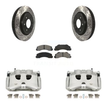 Front Disc Brake Coated Caliper Drill Slotted Rotor Semi-Metallic Pad Kit For Ford F-150 KCD-100100S