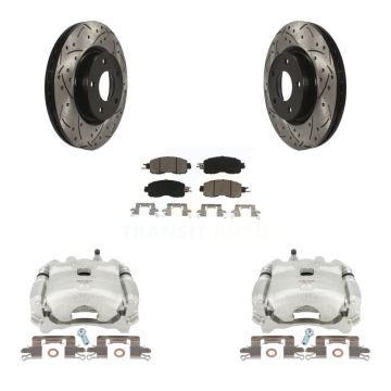 Front Disc Brake Coated Caliper Drilled Slotted Rotors Ceramic Pad Kit For Nissan Altima KCD-100101C