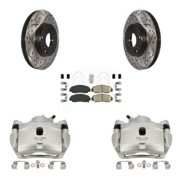 Front Brake Coated Caliper Drilled Slot Rotor Ceramic Pad Kit For 2007 Honda Accord 2.4L KCD-100101N