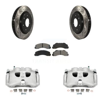 Front Disc Brake Coated Caliper Drill Slotted Rotor Semi-Metallic Pad Kit For Ford F-150 KCD-100101S