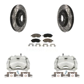 Front Disc Brake Coated Caliper Drilled Slotted Rotors & Ceramic Pad Kit For Nissan LEAF KCD-100102C