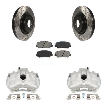 Front Brake Caliper Drill Slotted Rotors Semi-Metallic Pad Kit For Hyundai Genesis Coupe KCD-100102S